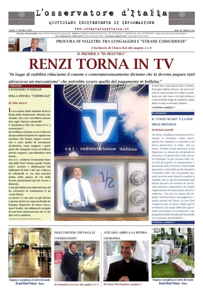 L'osservatore d'Italia edizione del 5 Ottobre 2015